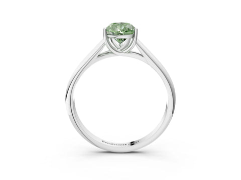 White gold Fancy Green Pear Cut Solitaire Engagement Ring with Tapered Band and Four-Prong Setting_6