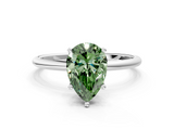 White gold Fancy Green Pear  Cut Solitaire Engagement Ring with Thin Band and Four-Prong Setting_3