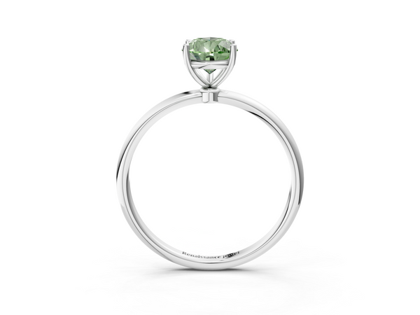 White gold Fancy Green Pear  Cut Solitaire Engagement Ring with Thin Band and Four-Prong Setting