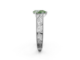 White gold Fancy Green Pear  Cut Solitaire Engraved Band with Four-Prong Setting_82
