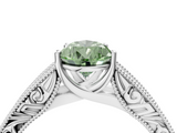 White gold Fancy Green Pear  Cut Solitaire Engraved Band with Four-Prong Setting_84