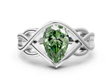 White gold Fancy Green Pear Cut Solitaire Intertwined Band Prong Setting Ring