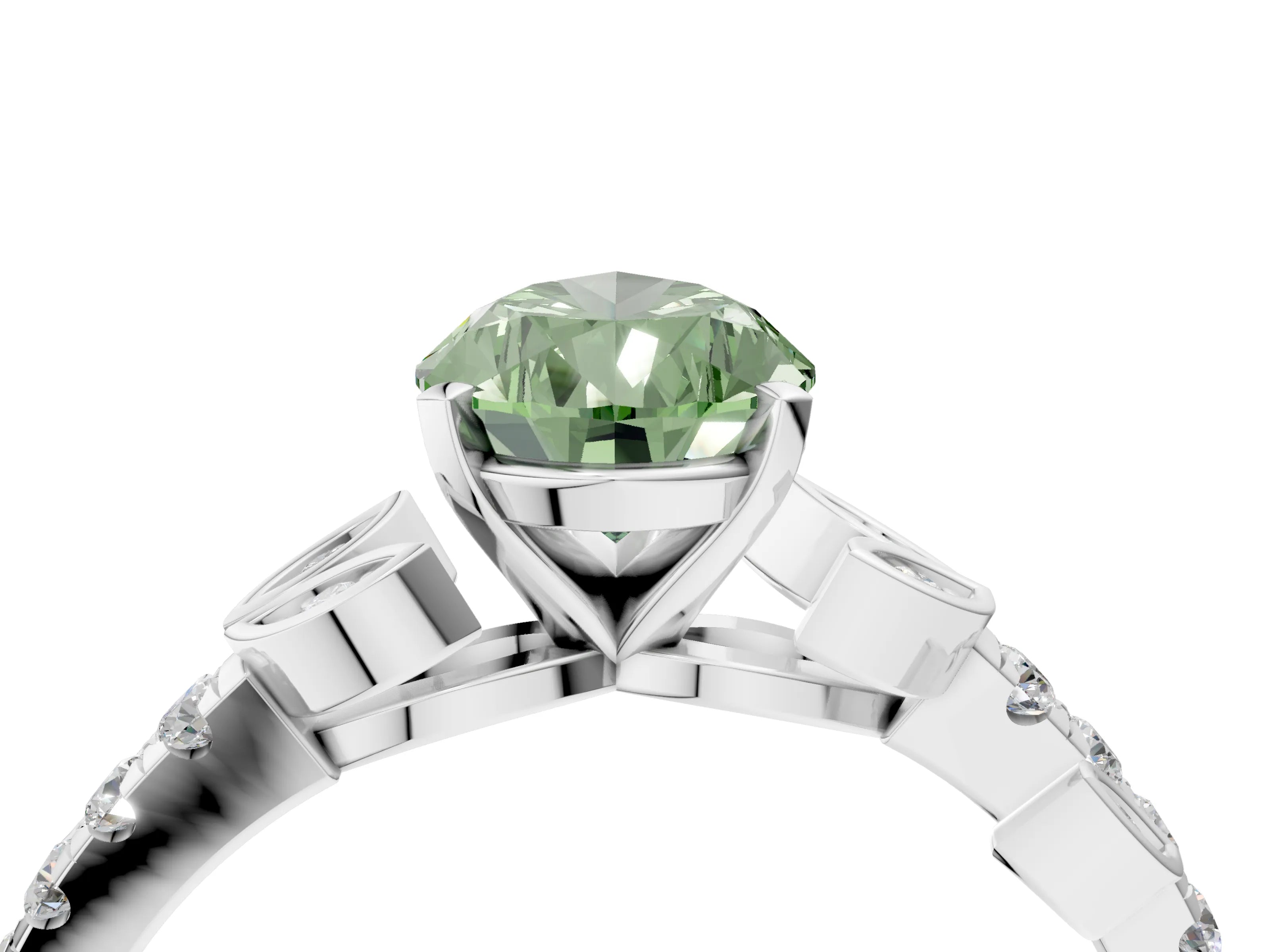 White gold Fancy Green Pear Cut Solitaire Leaf-Inspired Diamond Ring with Pavé Band and Four-Prong Setting_16