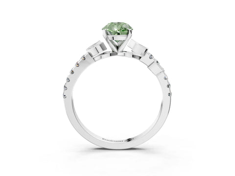 White gold Fancy Green Pear Cut Solitaire Leaf-Inspired Diamond Ring with Pavé Band and Four-Prong Setting_27