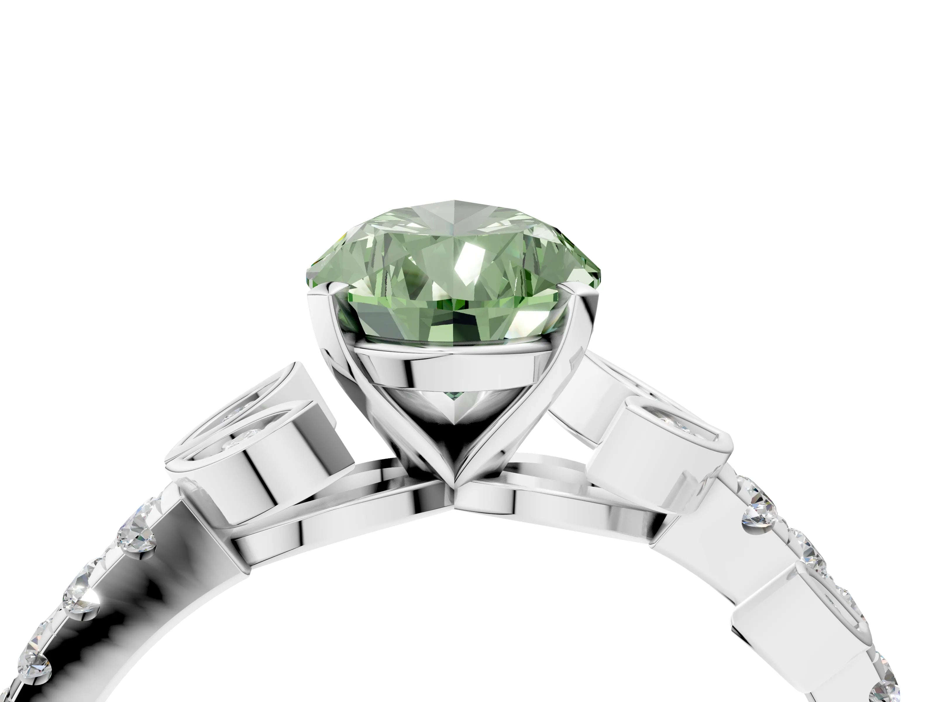 White gold Fancy Green Pear Cut Solitaire Leaf-Inspired Diamond Ring with Pavé Band and Four-Prong Setting_28