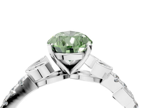 White gold Fancy Green Pear Cut Solitaire Leaf-Inspired Diamond Ring with Pavé Band and Four-Prong Setting_28