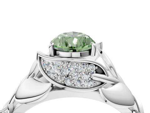 White gold Fancy Green Pear Cut Solitaire Leaf-Inspired Engagement Ring with Prong Setting_4