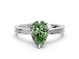 White gold Fancy Green Pear Cut Solitaire Milgrain Engraved Band with Four-Prong Setting_12