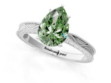 White gold Fancy Green Pear Cut Solitaire Milgrain Engraved Band with Four-Prong Setting_13