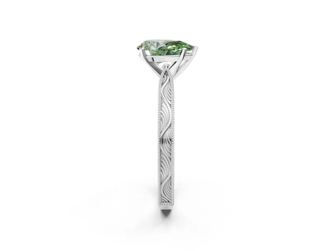 White gold Fancy Green Pear Cut Solitaire Milgrain Engraved Band with Four-Prong Setting_14