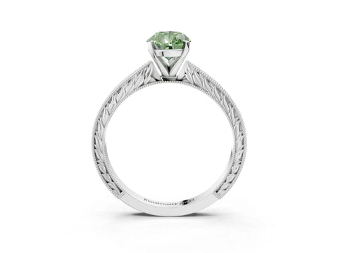 White gold Fancy Green Pear Cut Solitaire Milgrain Engraved Band with Four-Prong Setting_15
