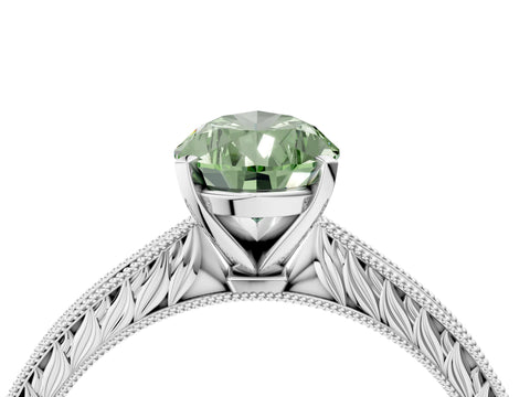 White gold Fancy Green Pear Cut Solitaire Milgrain Engraved Band with Four-Prong Setting_16