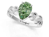 White gold Fancy Green Pear Cut Solitaire Milgrain Leaf Band with Prong Setting_13