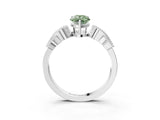 White gold Fancy Green Pear Cut Solitaire Milgrain Leaf Band with Prong Setting_15