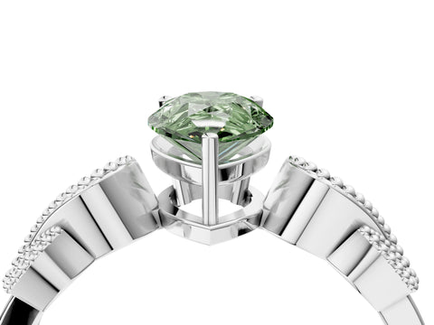 White gold Fancy Green Pear Cut Solitaire Milgrain Leaf Band with Prong Setting_16