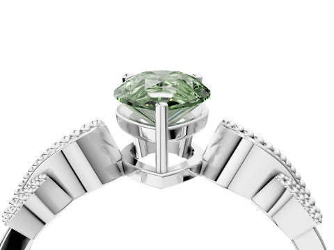 White gold Fancy Green Pear Cut Solitaire Milgrain Leaf Band with Prong Setting_4