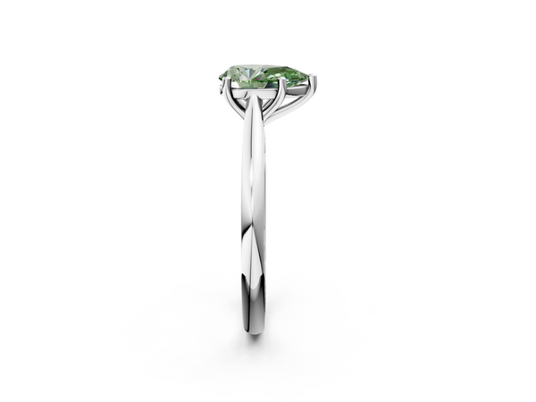 White gold Fancy Green Pear  Cut Solitaire Ring with Cathedral Band and Four-Prong Setting
