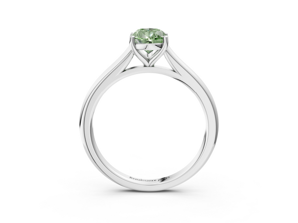 White gold Fancy Green Pear  Cut Solitaire Ring with Cathedral Band and Four-Prong Setting