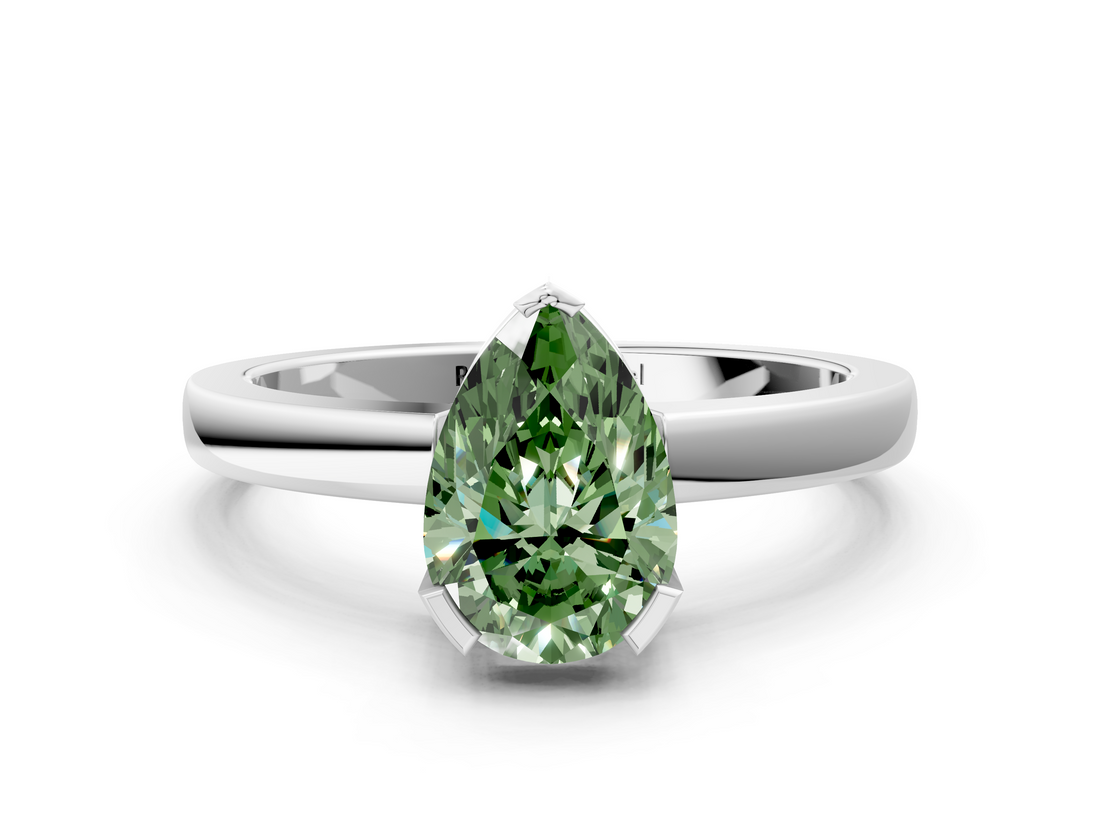 White gold Fancy Green Pear  Cut Solitaire Ring with Four-Prong Setting and Classic Band_58