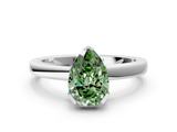 White gold Fancy Green Pear  Cut Solitaire Ring with Four-Prong Setting and Classic Band_58