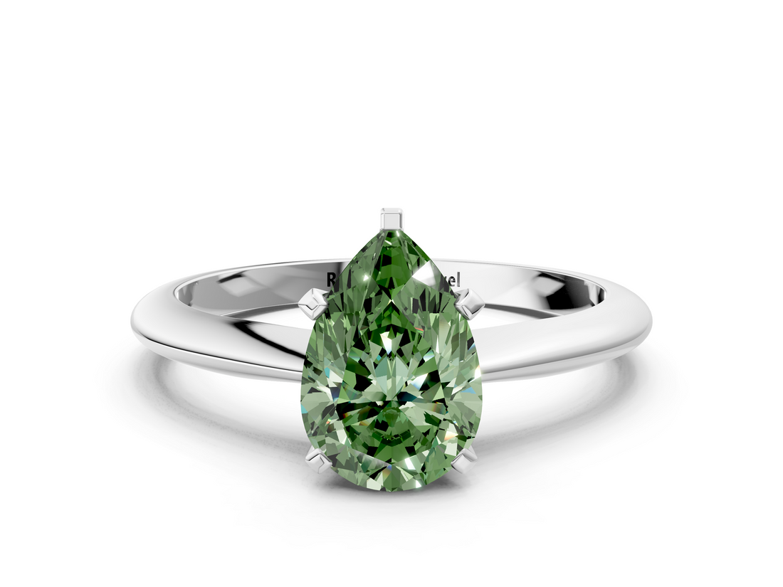 White gold Fancy Green Pear  Cut Solitaire Ring with Four-Prong Setting on a Classic Band_42
