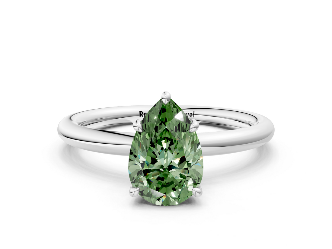 White gold Fancy Green Pear  Cut Solitaire Ring with Thin Band and Four-Prong Setting_16