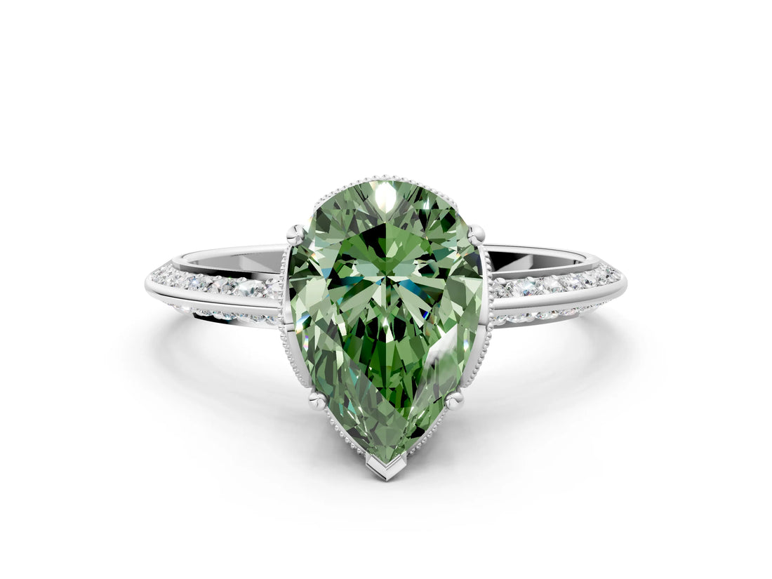 White gold Fancy Green Pear Cut Solitaire Split Shank Pave Diamond Engagement Ring with Four-Prong Setting_24