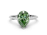 White gold Fancy Green Pear Cut Solitaire Split Shank Pave Diamond Engagement Ring with Four-Prong Setting