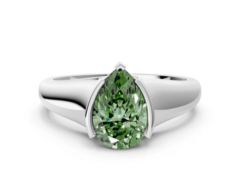 White gold Fancy Green Pear Cut Solitaire Tension Set Diamond Ring with Split Shank Band_24