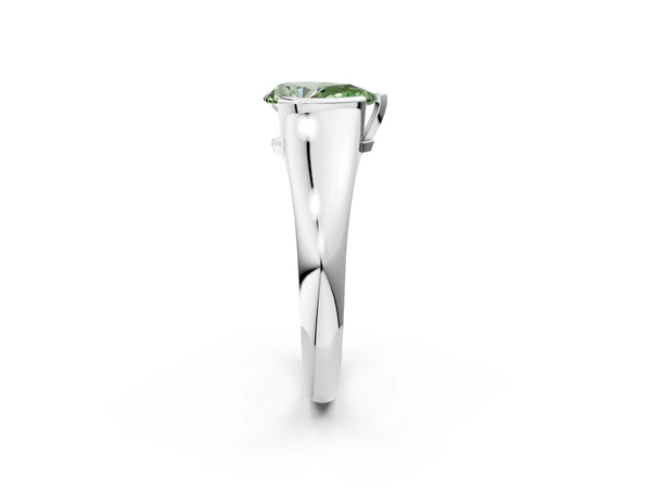 Platinum Fancy Green Pear Cut Solitaire Tension Set Diamond Ring with Split Shank Band