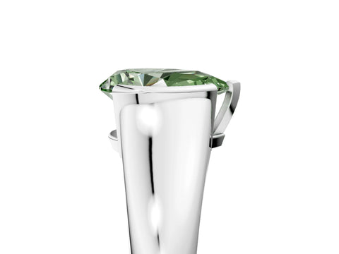 White gold Fancy Green Pear Cut Solitaire Tension Set Diamond Ring with Split Shank Band_29