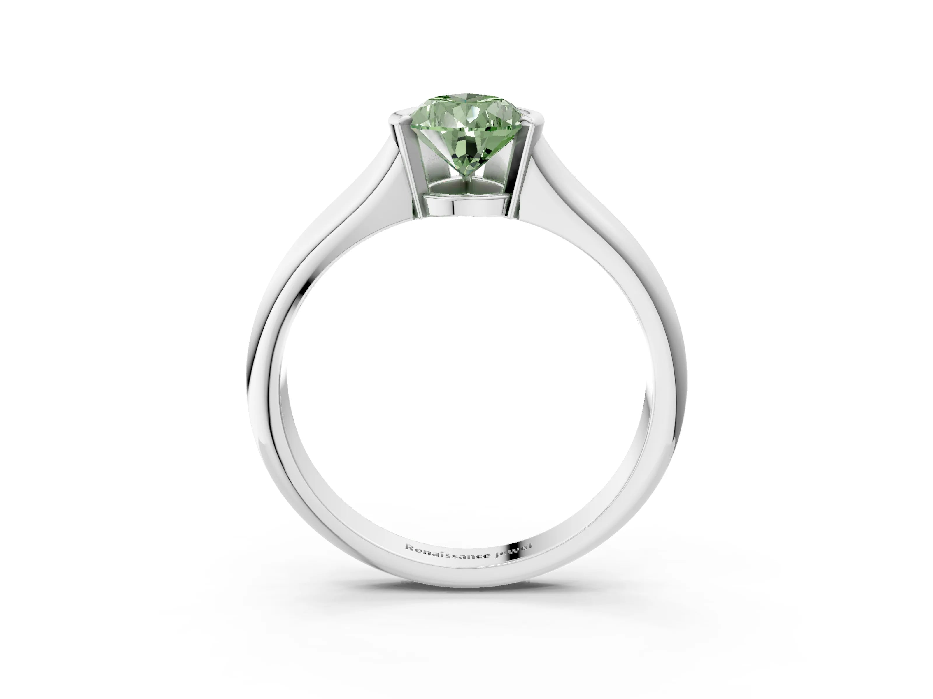 White gold Fancy Green Pear Cut Solitaire Tension Set Diamond Ring with Split Shank Band_3
