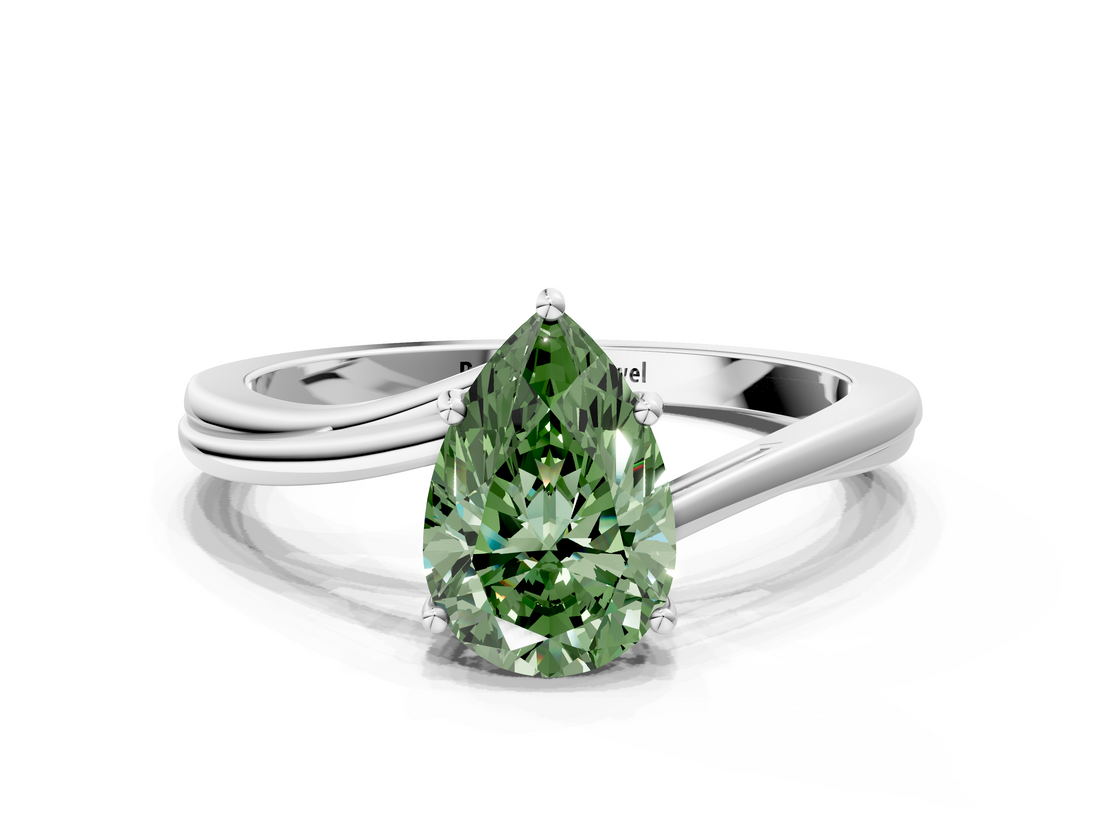 White gold Fancy Green Pear  Cut Solitaire Twist Band Ring with Four-Prong Setting_37
