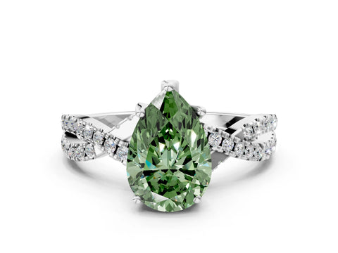 White gold Fancy Green Pear Cut Solitaire Twist Pave Diamond Engagement Ring with Prong Setting_12