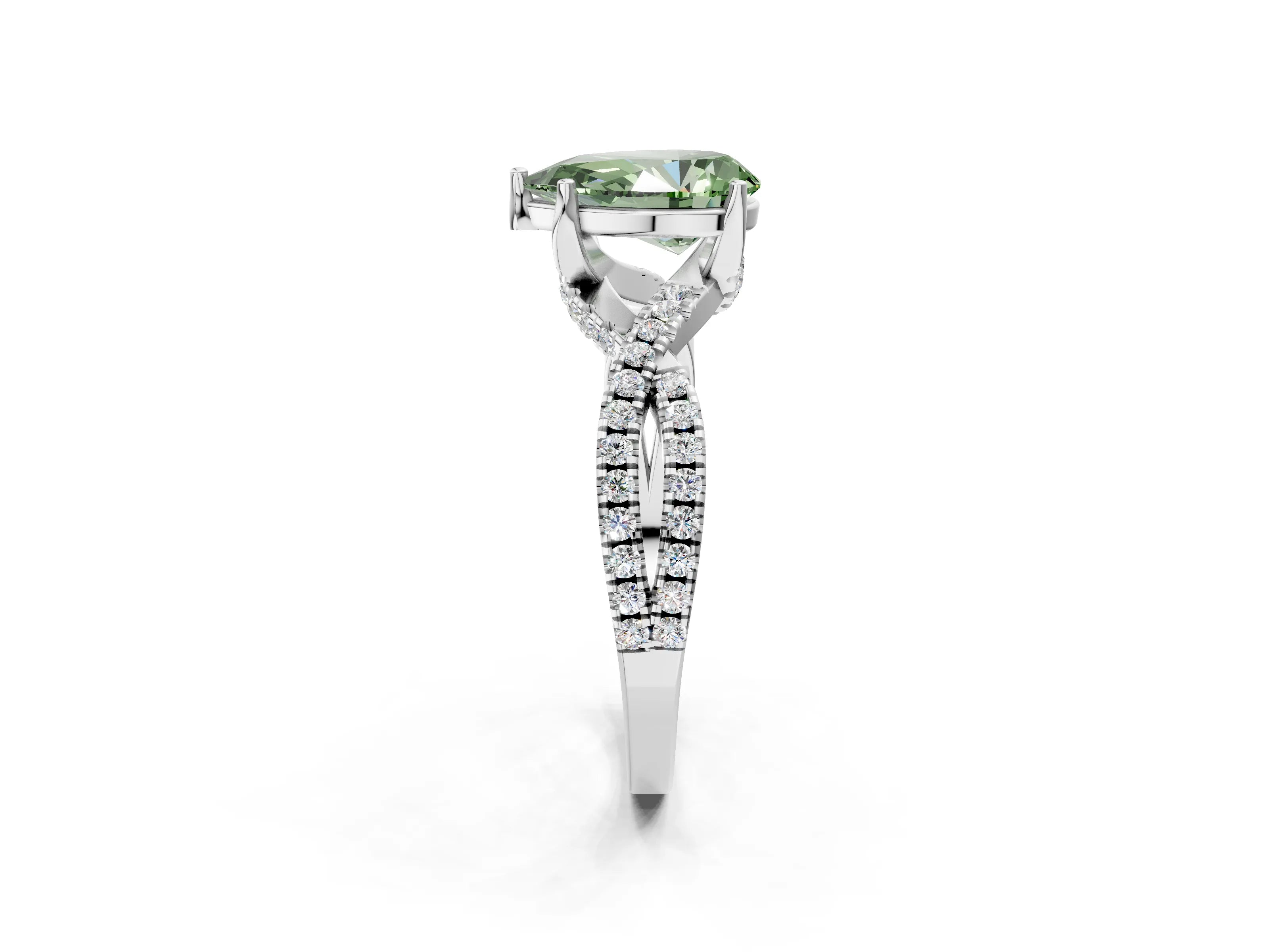 White gold Fancy Green Pear Cut Solitaire Twist Pave Diamond Engagement Ring with Prong Setting_14
