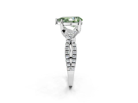 White gold Fancy Green Pear Cut Solitaire Twist Pave Diamond Engagement Ring with Prong Setting_14