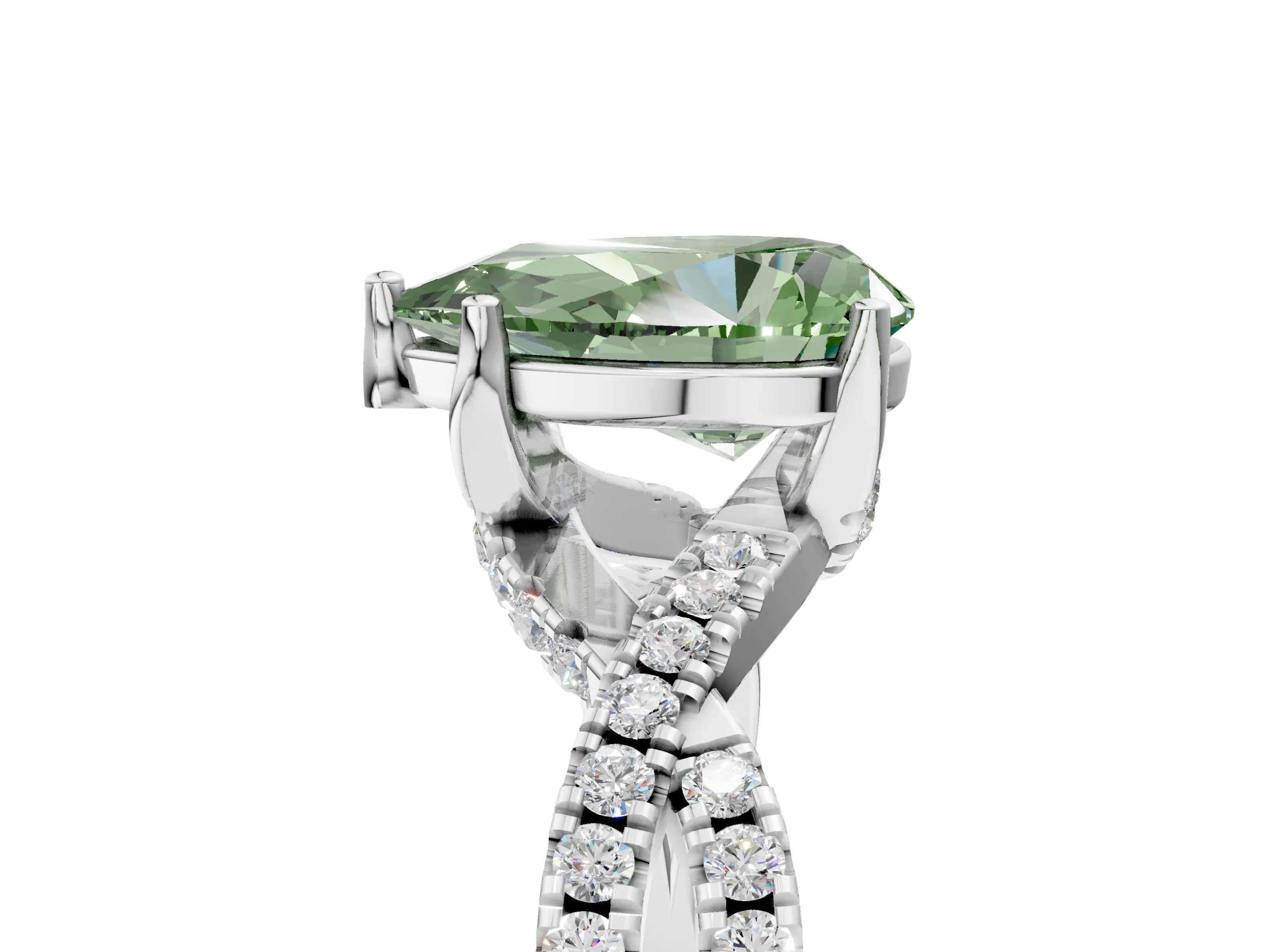 White gold Fancy Green Pear Cut Solitaire Twist Pave Diamond Engagement Ring with Prong Setting_17