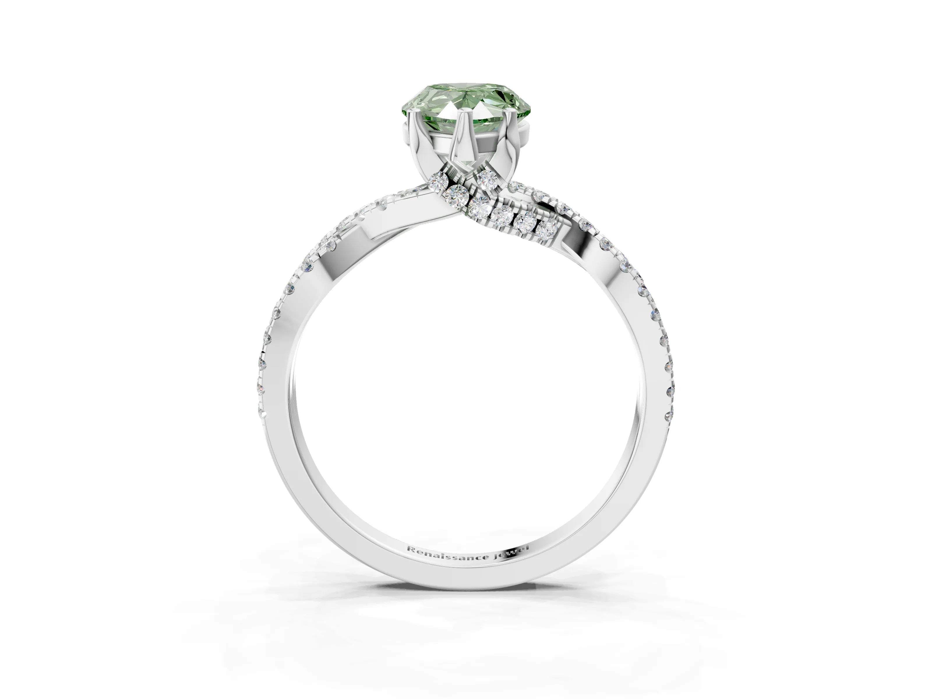 White gold Fancy Green Pear Cut Solitaire Twist Pave Diamond Engagement Ring with Prong Setting_3