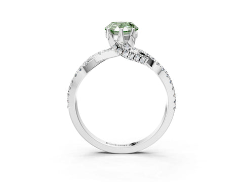 White gold Fancy Green Pear Cut Solitaire Twist Pave Diamond Engagement Ring with Prong Setting_3