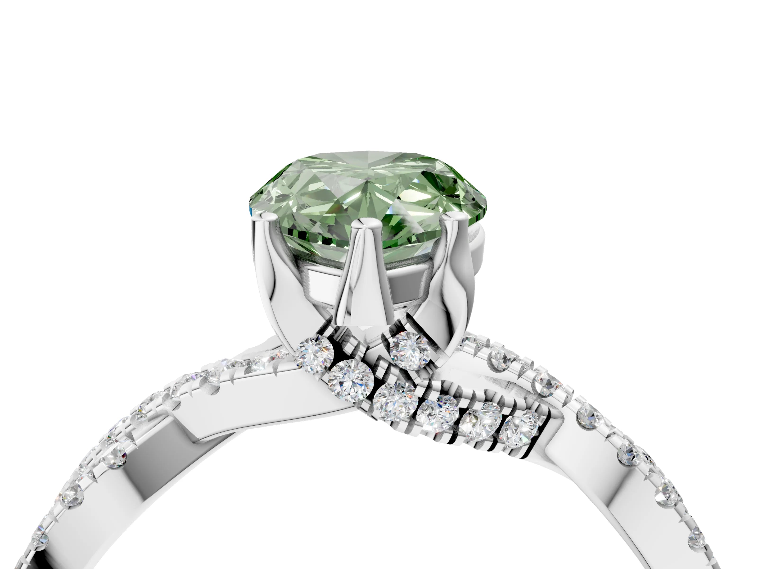 White gold Fancy Green Pear Cut Solitaire Twist Pave Diamond Engagement Ring with Prong Setting_4