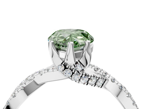 White gold Fancy Green Pear Cut Solitaire Twist Pave Diamond Engagement Ring with Prong Setting_4