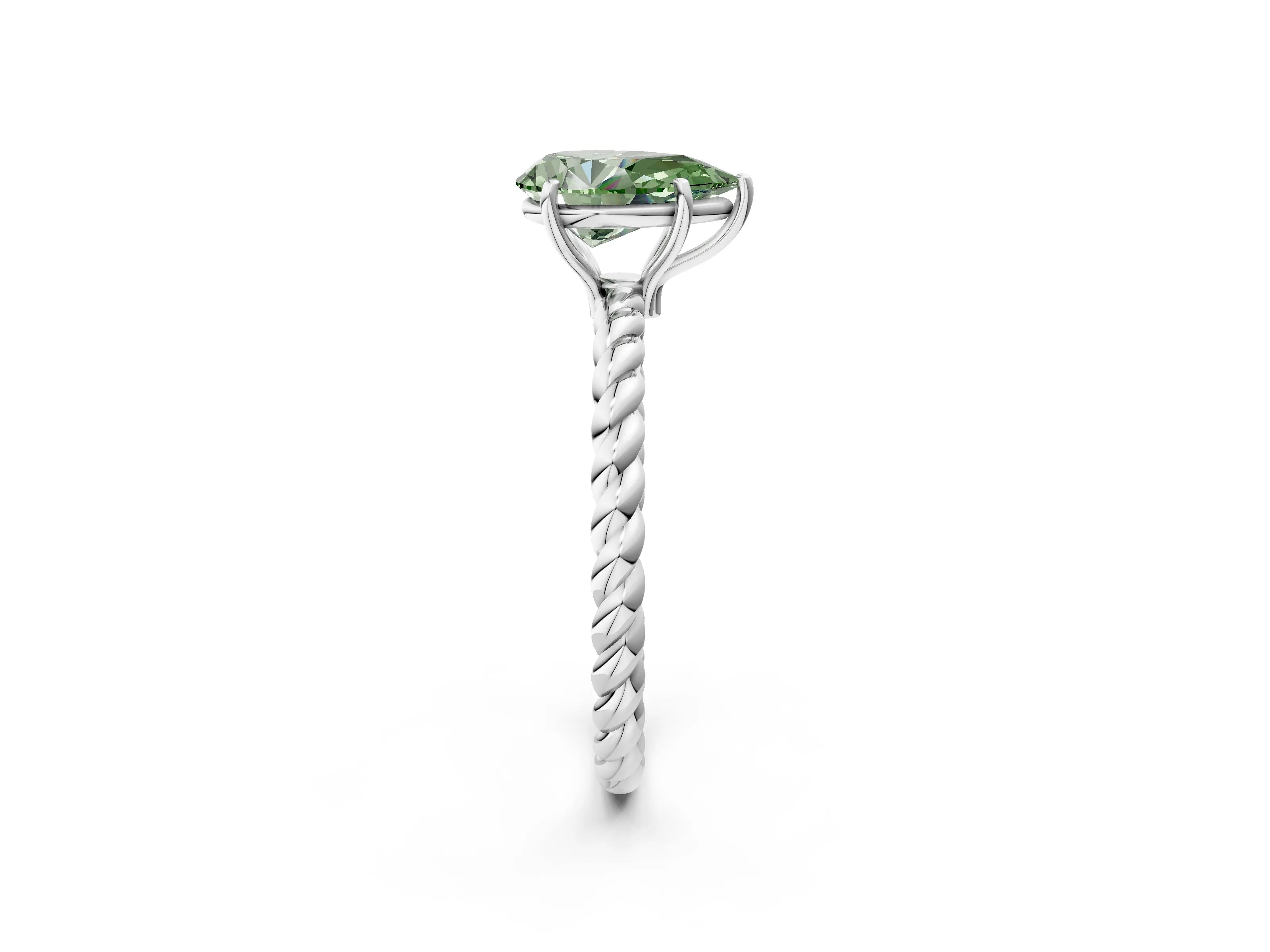 White gold Fancy Green Pear Cut Solitaire Twisted Band 4-Prong Ring_26