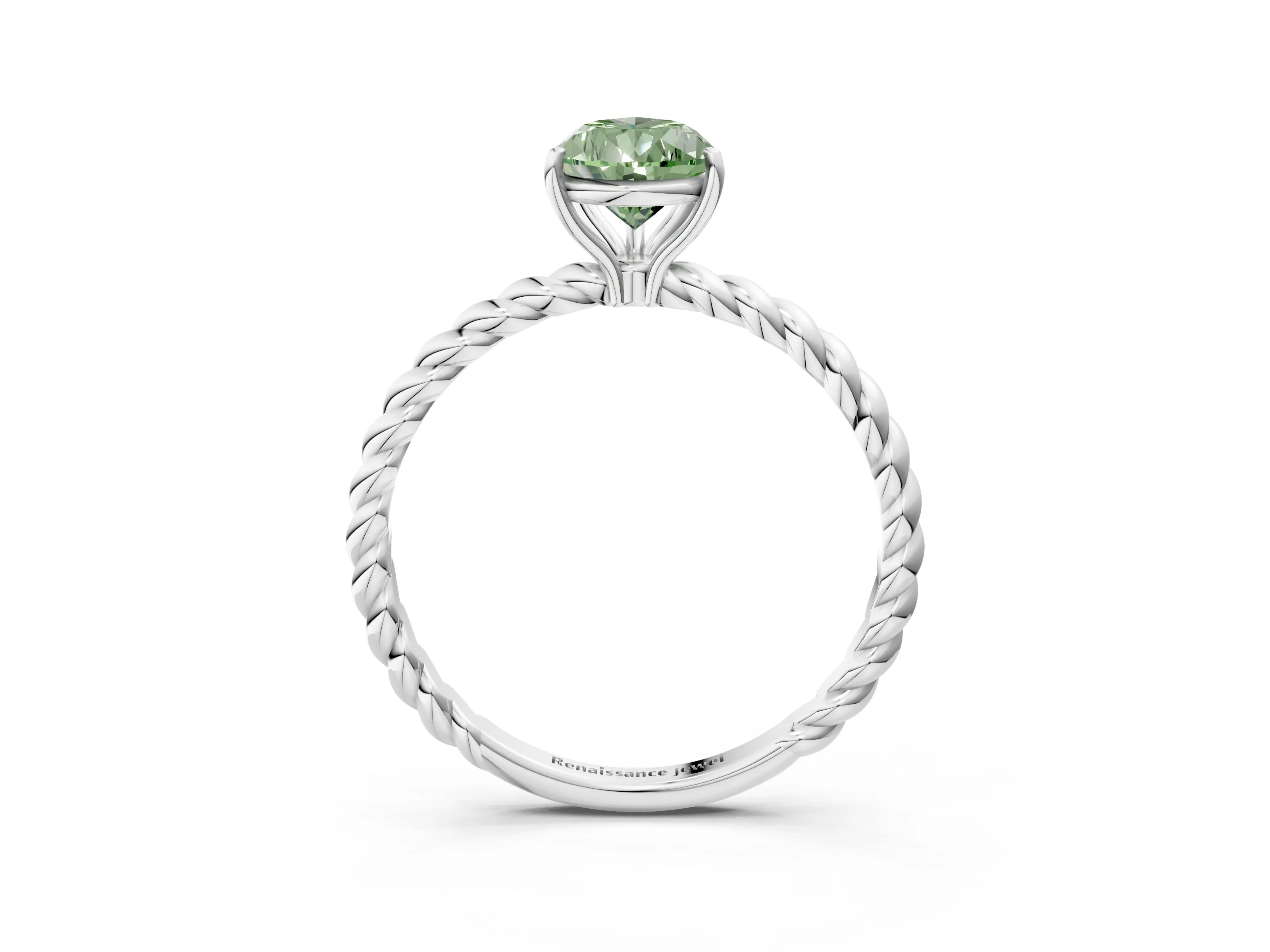 White gold Fancy Green Pear Cut Solitaire Twisted Band 4-Prong Ring_27