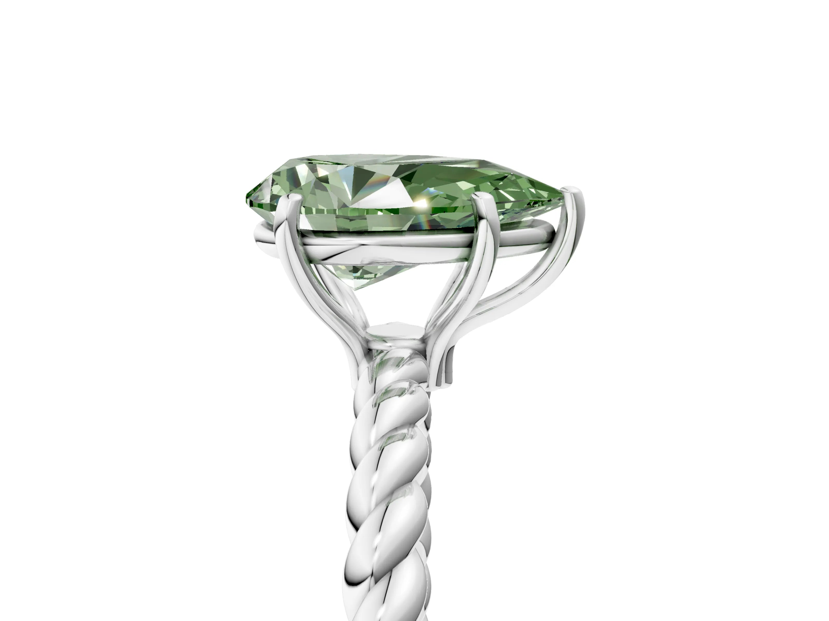 White gold Fancy Green Pear Cut Solitaire Twisted Band 4-Prong Ring_29