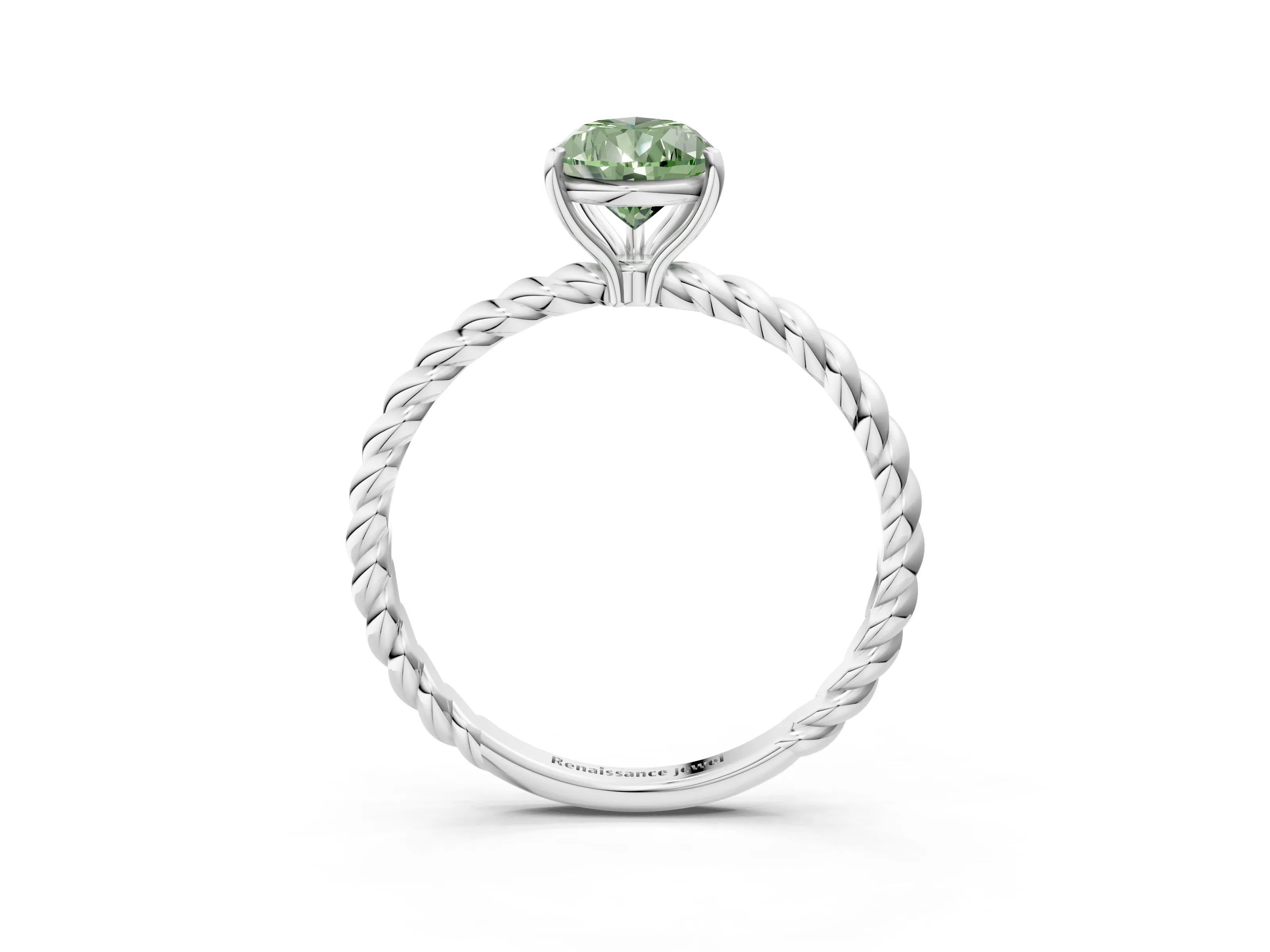 White gold Fancy Green Pear Cut Solitaire Twisted Band 4-Prong Ring_3