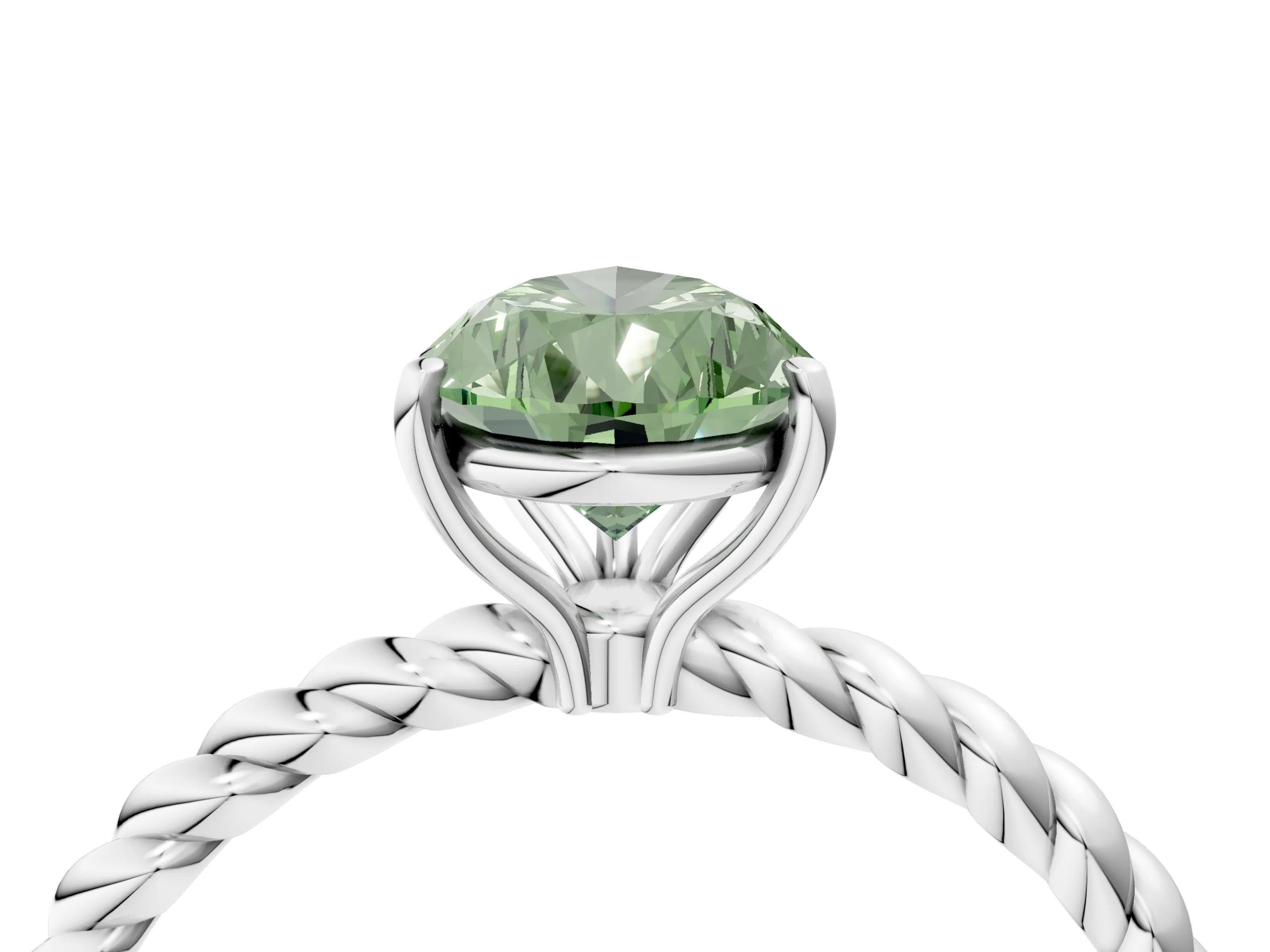 White gold Fancy Green Pear Cut Solitaire Twisted Band 4-Prong Ring_4