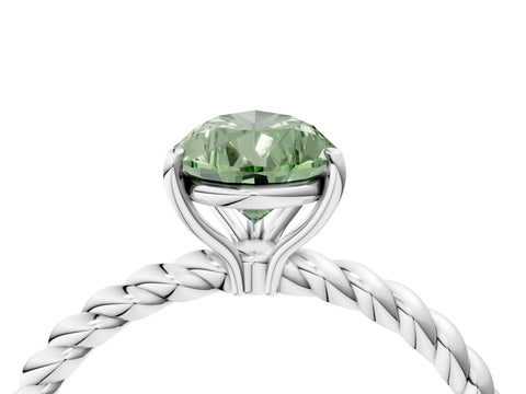 White gold Fancy Green Pear Cut Solitaire Twisted Band 4-Prong Ring_4