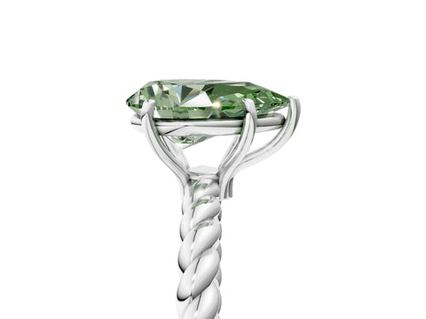 White gold Fancy Green Pear Cut Solitaire Twisted Band 4-Prong Ring_5