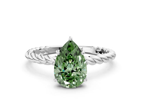 White gold Fancy Green Pear Cut Solitaire Twisted Band 4-Prong Ring