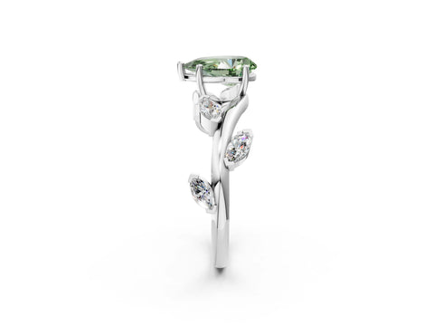 White gold Fancy Green Pear Cut Solitaire Twisted Band Marquise Accent Prong Setting Ring_2